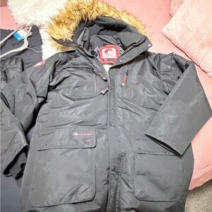 Men's Black Ski Jacket with Fur Hood